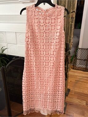 Laundry By Shelli Segal Peach-Pink Crochet Midi Skirt